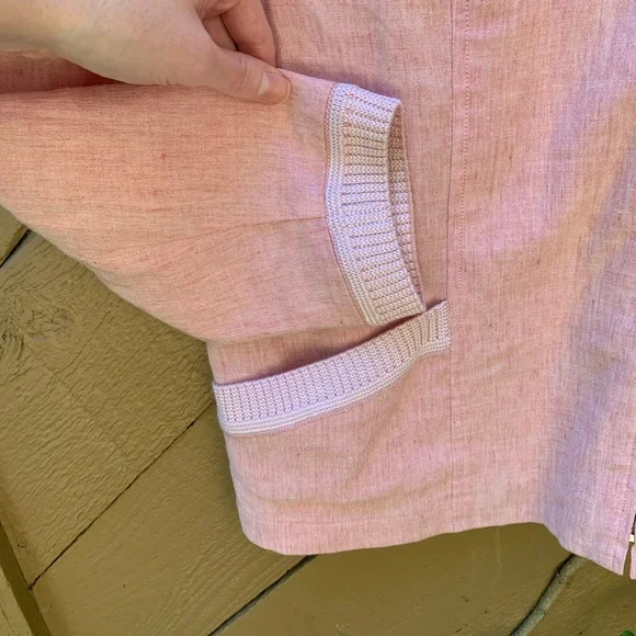 St. John Sport Linen zip-up hooded light pink textured woven light Jacket Sz L - Picture 10 of 12